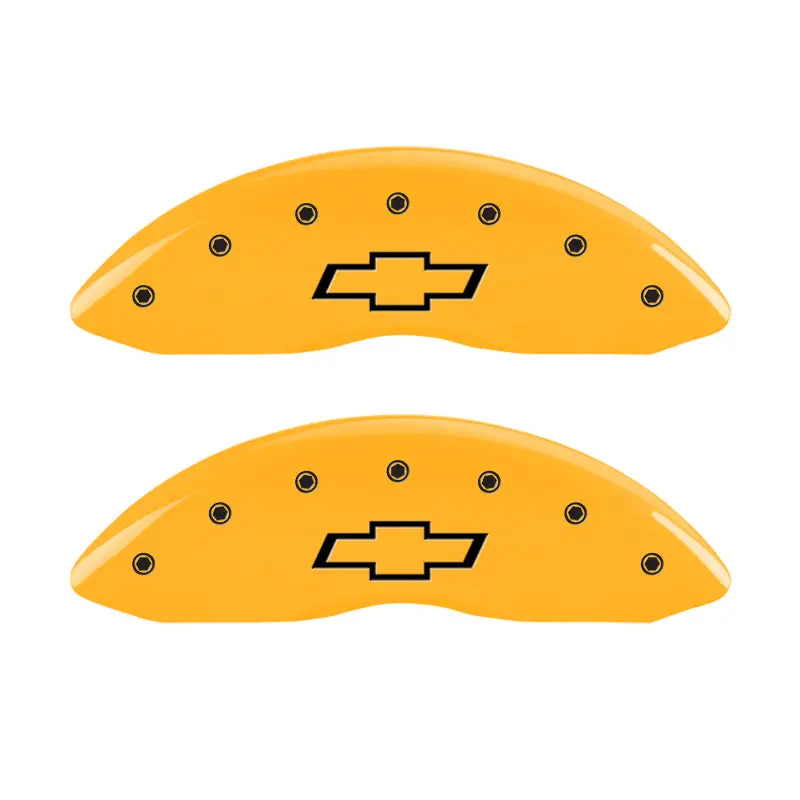 Mgp Bowtie Caliper Covers For 2002 Chevrolet Silverado 1500 – Yellow Engraved Front & Rear, Black Chrome Finish 1