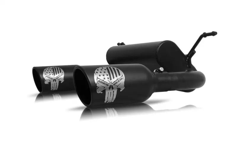 Gibson 12-17 Jeep Wrangler Sport 3.6L 2.5In Patriot Skull Series Cat-Back Dual Exhaust - Blk Ceramic 1