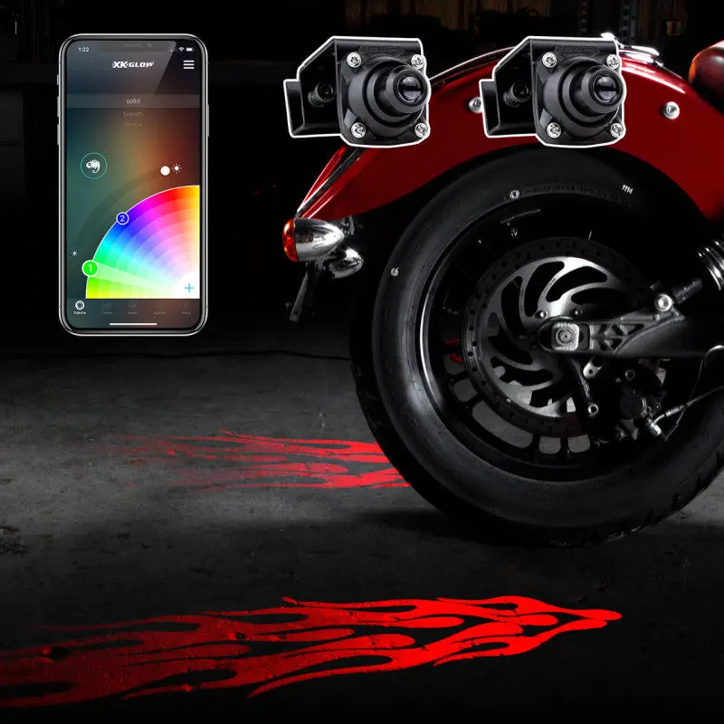 Xk Glow Curb Fx Bluetooth Xkchrome App Waterproof Led Projector Welcome Light Flame Style 2Pc 1