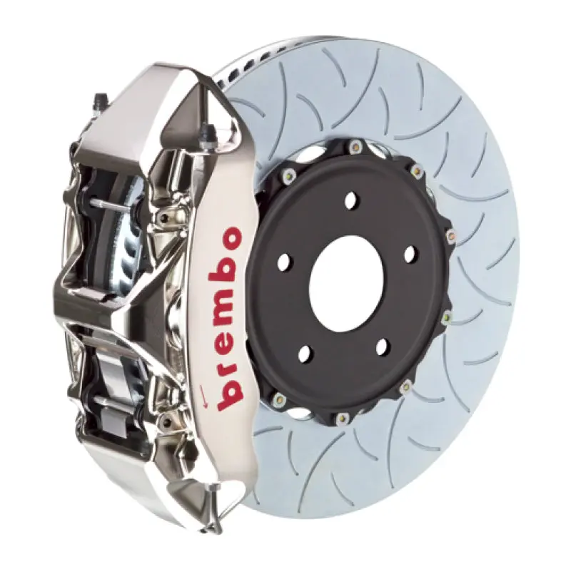 Brembo Gtr Big Brake Kit For 2008–2015 Mitsubishi Lancer Evolution X — Front, 6-Piston Billet Calipers, 350X34Mm Slotted Two-Piece Rotors (Type 3, Nickel Finish) 1