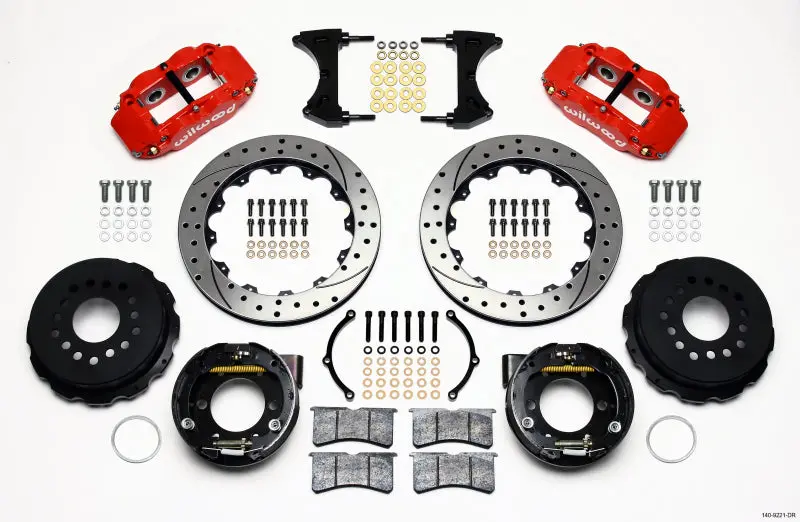 Wilwood Narrow Superlite 4R Rear Parking Brake Kit – 12.88" Drilled Rotor, Red Finish, Fits 2005–2014 Mustang 1